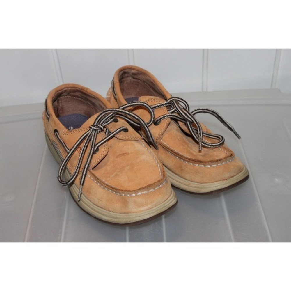 Sperry Top-Sider Lanyard Boys Size 3M Leather Boat Shoes Tan YB46122A